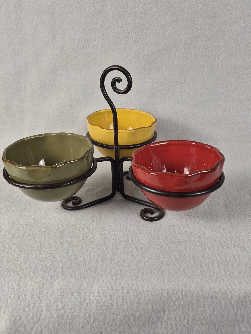 Park Designs Village Collection Dip & Condiment Bowl Set with Metal Stand